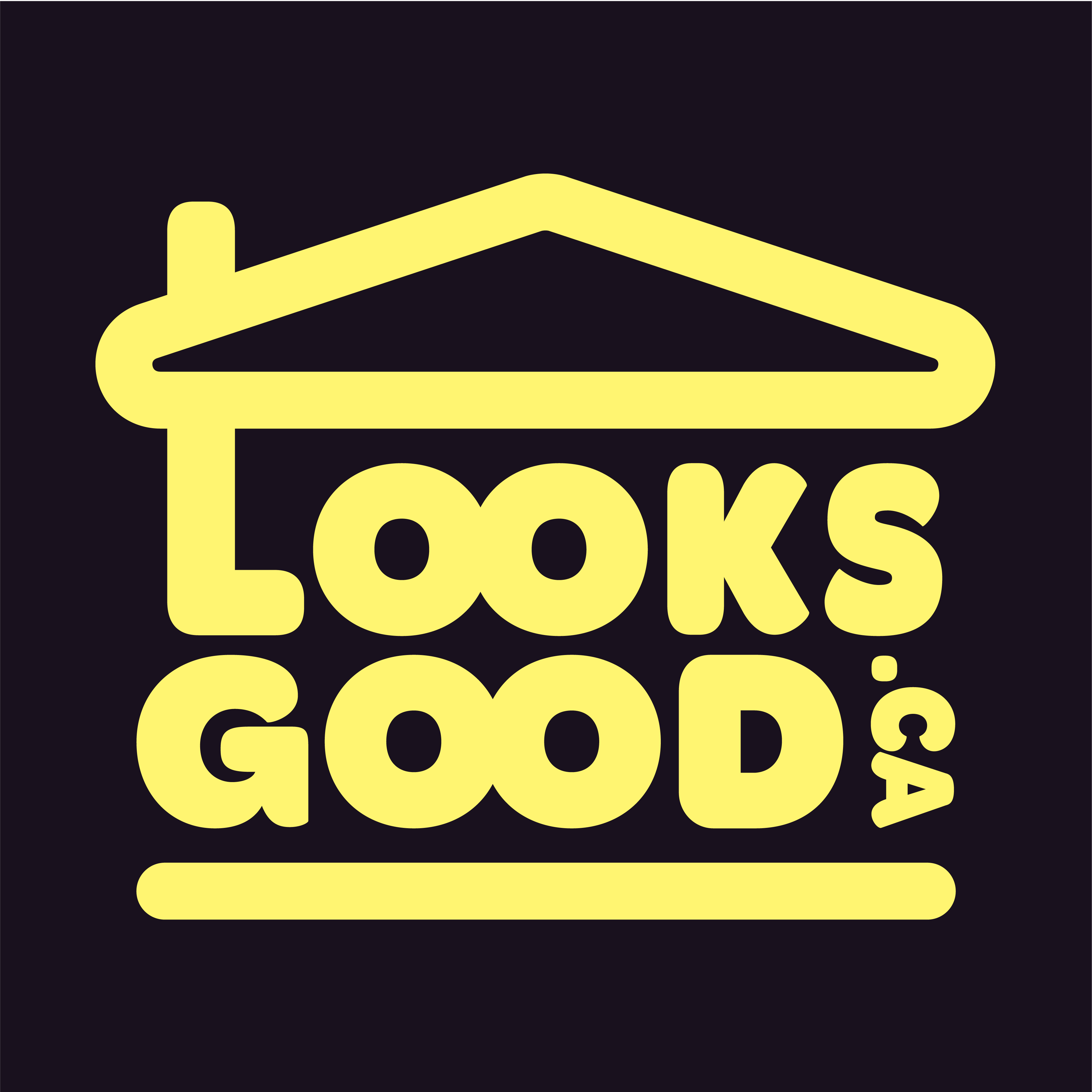 LooksGood.ca logo — yellow house outline with bold text on black background